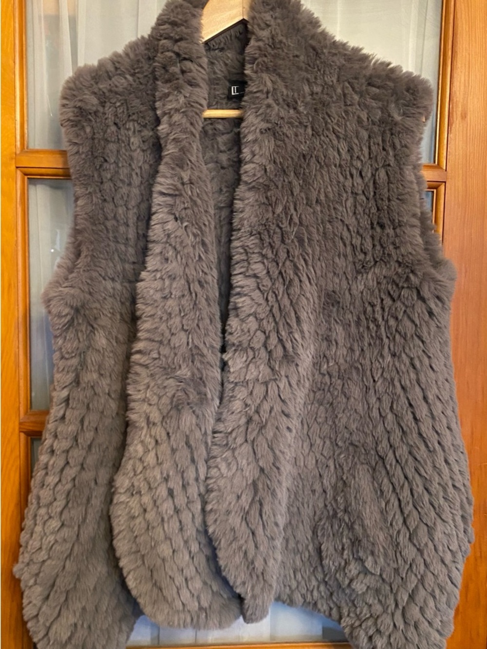Love Token Plush Faux Fur Vest in Taupe Gray Size L